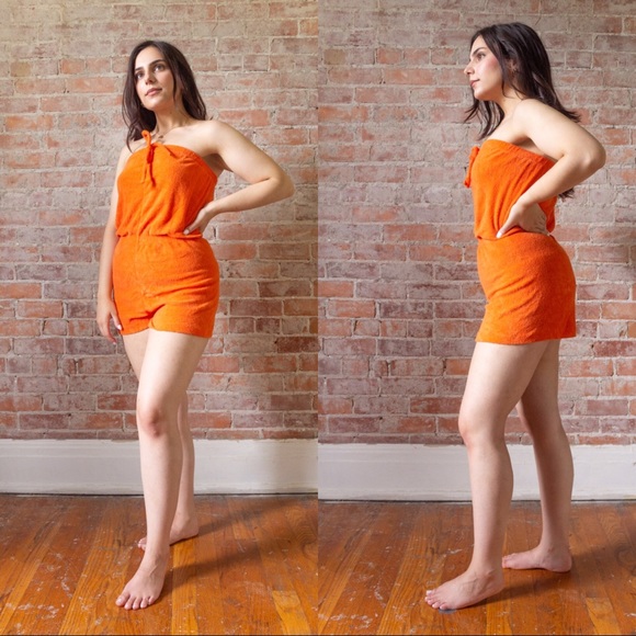 Vintage Pants - SALE 1970s VINTAGE TERRY CLOTH ORANGE ROMPER Vintage Pants - SALE 1970s VINTAGE TERRY CLOTH ORANGE ROMPER